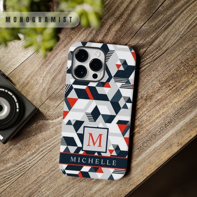 Coques Case-Mate iPhone Personnalisable Gris Bleu Bleu Rouge Géométrique (Customizable Grey White Blue Red Geometric Case-Mate iPhone Case)