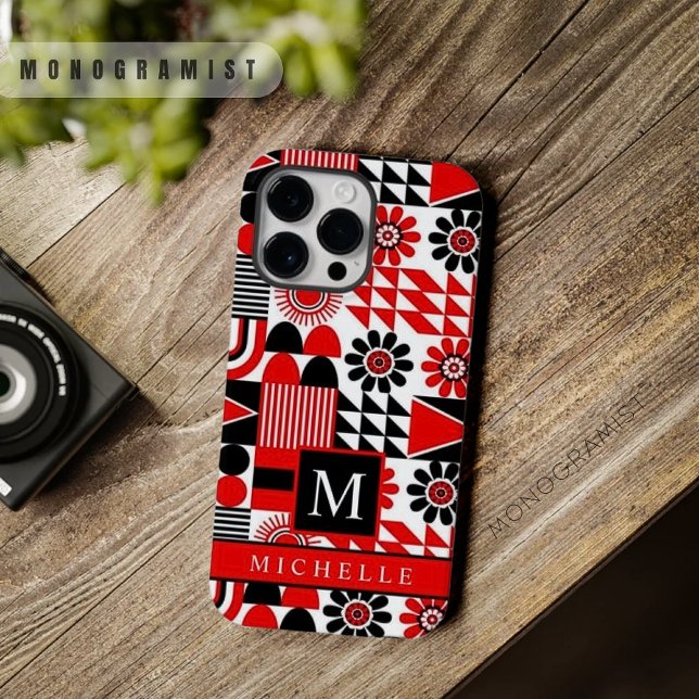Coques Case-Mate iPhone Personnalisable noir rouge blanc géométrique (Customizable Black Red White Geometric Case-Mate iPhone Case)