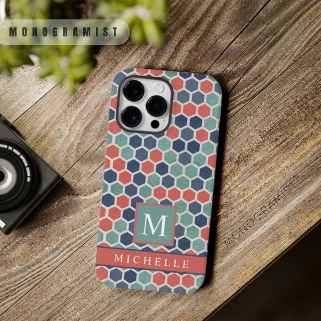 Coques Case-Mate iPhone Personnalisable rouge bleu vert Hexagon géométriqu (Customizable Red Blue Green Hexagon Geometric Case-Mate iPhone Case)