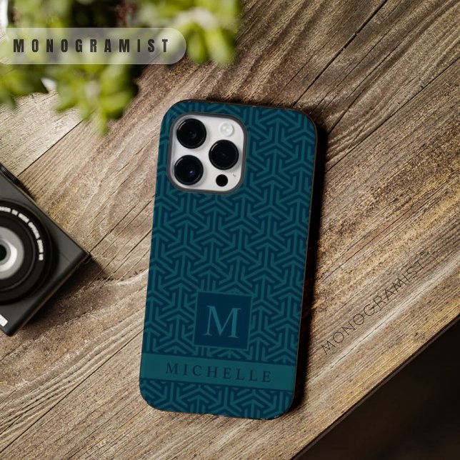 Coques Case-Mate iPhone Personnalisable Turquoise bleu foncé vert géométri (Customizable Dark Teal Blue Green Geometric Case-Mate iPhone Case)
