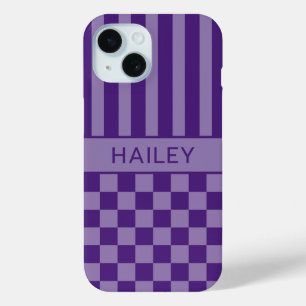 Coque Pour iPhone 15 Personnalisé à rayures à carreaux violets