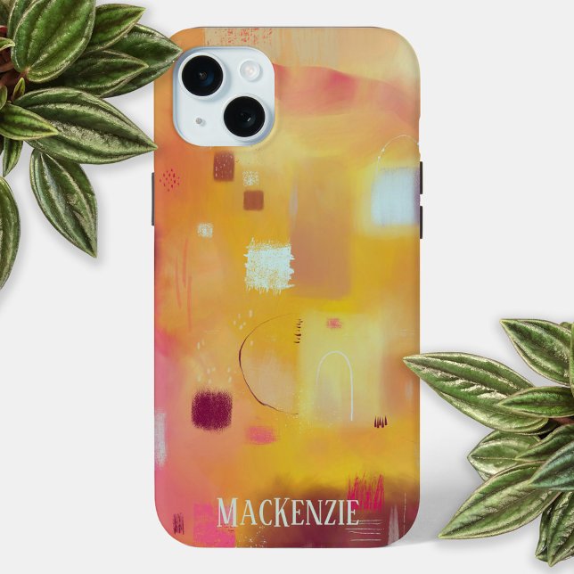 Coques Case-Mate iPhone Personnalisé Abstrait moderne (Yellow abstract art personalized name cell phone case)