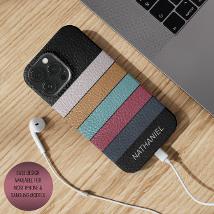 Coque iPhone 15 Pro Max Personnalisé Aqua bleu foncé rayures jaunes