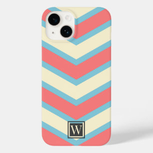 Coque Pour iPhone 14 Personnalisé Chevron Monogram Pastel Orange Beige