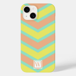Coque Pour iPhone 14 Personnalisé Chevron Monogram Soft Orange Yellow C