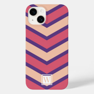 Coque Pour iPhone 14 Personnalisé Chevron Monogramme rose doux bleu pou