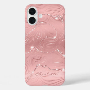 Coques iPhone 16 Plus Personnalisé Chic rose Parties scintillant argent 