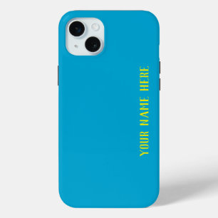 Coque iPhone 15 Mini Personnalisé Jaune Nom Solid Bébé Bleu Couleur