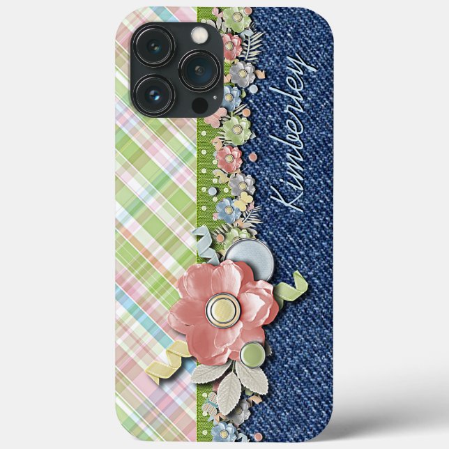 Coques Case-Mate iPhone Personnalisé Joli Pastel Floral Plaid Tartan Motif (Verso)
