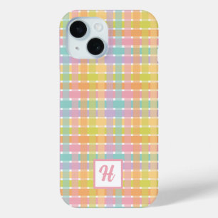 Coque Pour iPhone 15 Personnalisé Monogramme Feminine motif rayé coloré