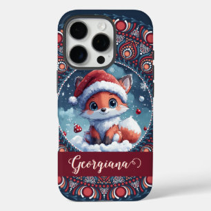 Coques iPhone 16 Pro Personnalisé Noël mignon Kawaii Fox Dot Mandala