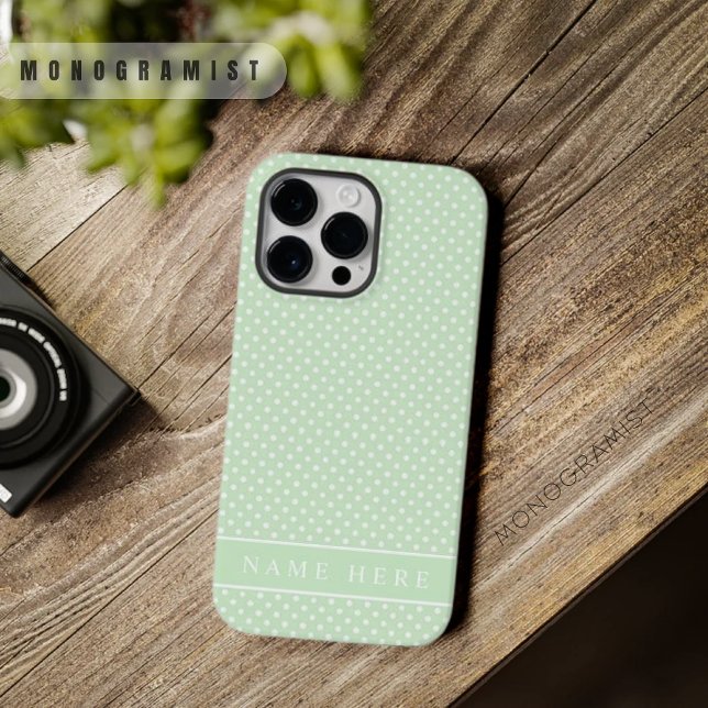 Coques Case-Mate iPhone Personnalisé Pale Pastel Vert Polka Blanc Concepti (Custom Pale Pastel Green White Polka Dot Design Case-Mate iPhone Case)