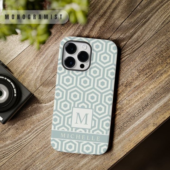 Coques Case-Mate iPhone Personnalisé Pastel Pale Bleu Doux Gris Blanc Géom (Custom Pastel Pale Soft Blue Grey White Geometric Case-Mate iPhone Case)