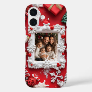 Coque Pour iPhone 16 Personnalisé Photo de Noël Rouge Blanc Festif