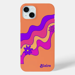 Coque iPhone 15 Mini Personnalisé Retro Orange, Rose, Violet