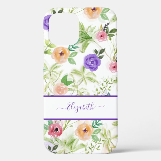 Coques Case-Mate iPhone Personnalisé rose violet blanc floral (Verso)