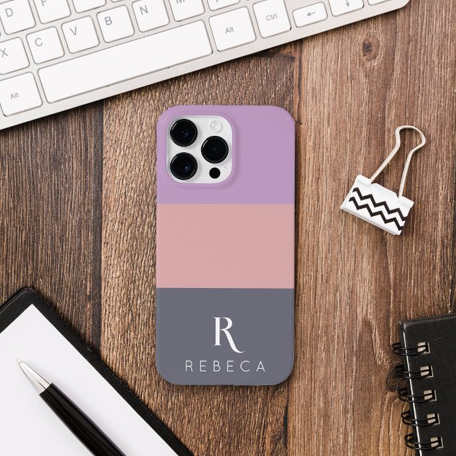 Coques Case-Mate iPhone Personnalisé Trois Couleurs Bloc Lila Orange Grey  (Créateur téléchargé)