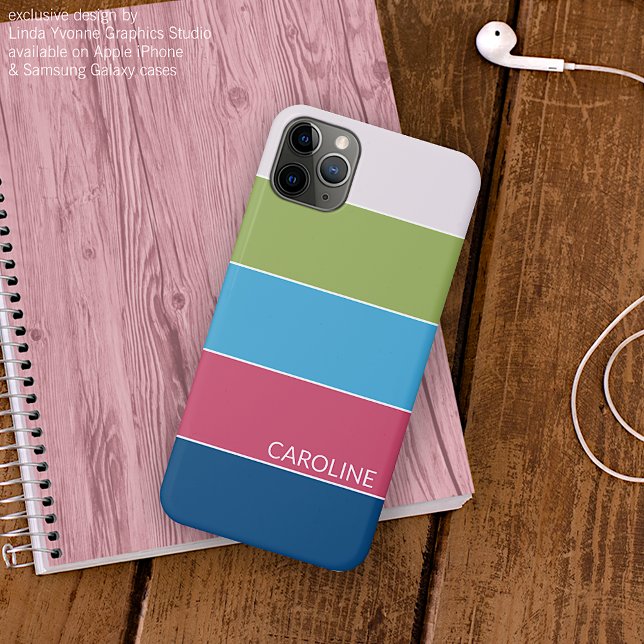 Coques Case-Mate iPhone Personnalisé Turquoise Blue Lime Green Pink Stripe (Créateur téléchargé)