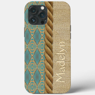 iPhone 13 Pro Max Coque Personnalisé Turquoise Turquoise Brown Mosaic Moti
