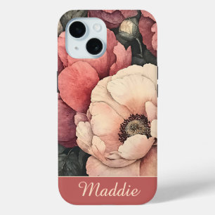 Coque Pour iPhone 15 Personnalisé Vintage Plutôt Blush Rose Floral