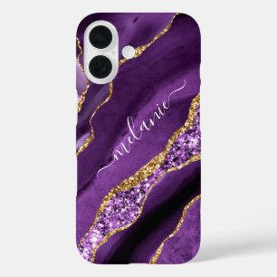 Coque Pour iPhone 16 Personnalisé Votre Nom Purple Gold Parties scintil