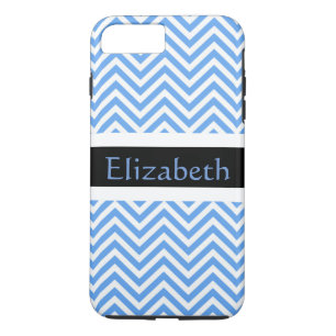Coque iPhone 8 Plus/7 Plus Personnalisé Zigzag Chevron Motif Bleu & Blanc