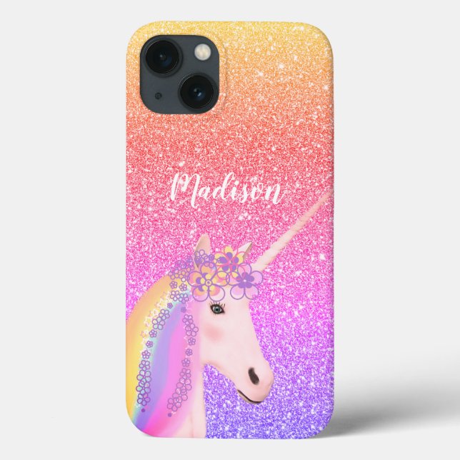 Coques Case-Mate iPhone Personnalisée Rainbow Unicorn Parties scintillant  (Verso)
