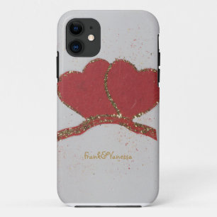 Coque Case-Mate Pour iPhone Personnaliser coeur rouge or étincelant Valentine'