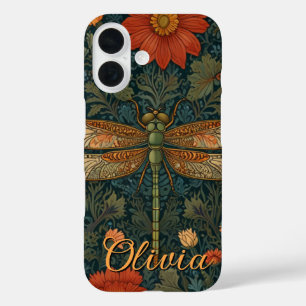Coque Pour iPhone 16 Personnaliser dragonfly orange floral boho chic