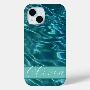 Coque Pour iPhone 15 Personnaliser les vagues bleues de l'océan