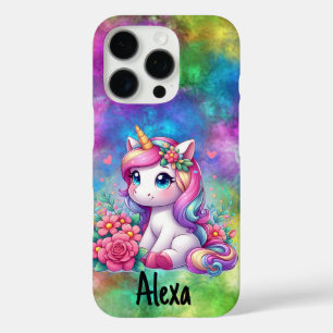 Coques iPhone 16 Pro Personnalisez les nuages néon et licorne