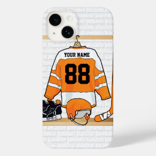 Coque Pour iPhone 14 Personnalized orange et blanc hockey Jersey