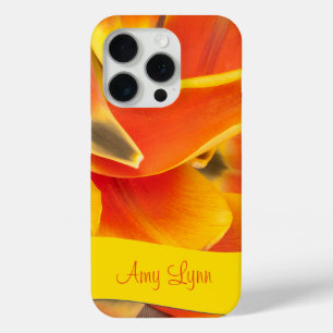Coque iPhone 15 Pro Pétales de tulipe orange vibre Photographie