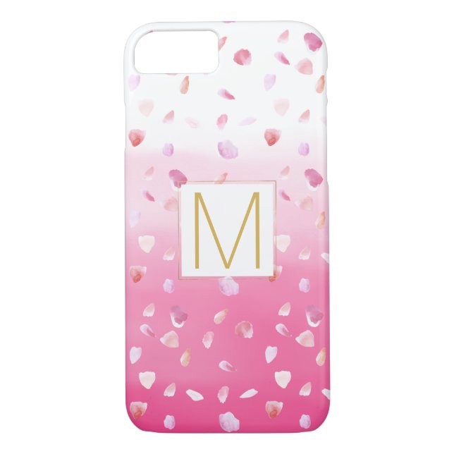 Coques Case-Mate iPhone Pétales rose rose Aquarelle Ombre or Monogramme (Dos)