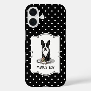 Coque Pour iPhone 16 Petit Mama's Boy Boston Terrier (noir)