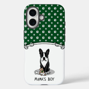 Coque Pour iPhone 16 Petit Mama's Boy Boston Terrier (noir)