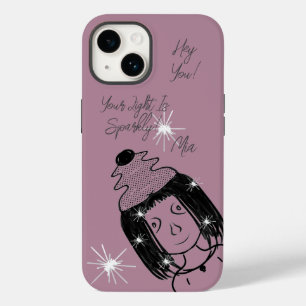 Coque Pour iPhone 14 Petit Punk Cartoon Girl Sparkly Light Ado Enfants