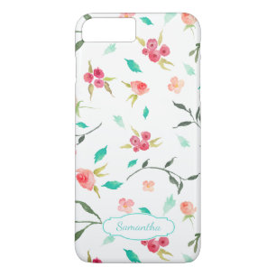 Coque iPhone 8 Plus/7 Plus Petite aquarelle motif floral avec nom