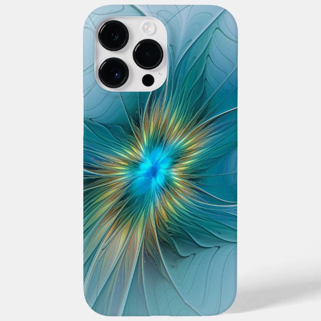 Coques Case-Mate iPhone Petite Beauté Moderne Bleu Or Fractal Art Flower (Verso)