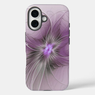 Coque Pour iPhone 16 Petite Beauté Moderne Fleur d'Art Fractal Gris Mau