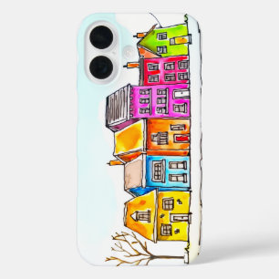Coque Pour iPhone 16 Petite rangée de maisons colorées