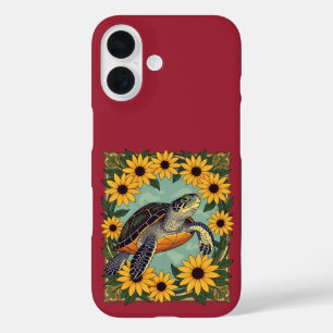 Coque Pour iPhone 16 Petite Tortue Et Fleurs de Marguerite à Oeil Noir