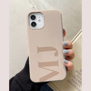 Coque Pour iPhone 15 Petites initiales personnalisées en beige minimal