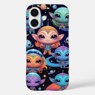 Coque Pour iPhone 16 Petits Aliens Multi-Couleurs dans l'Espace