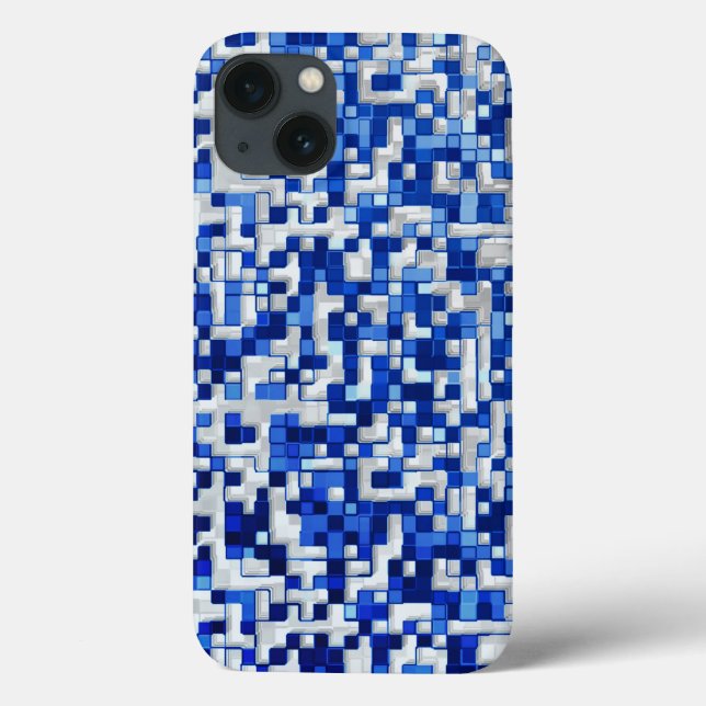 Coques Case-Mate iPhone Petits carrés éparpillés, tons de bleu avec blanc (Verso)