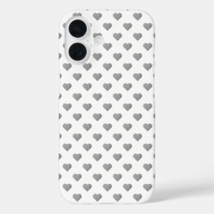 Coque Pour iPhone 16 Petits Coeurs Gris Béton Symétrique sur Blanc