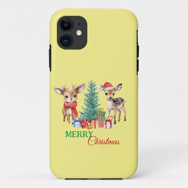 Coques Case-Mate iPhone Petits rennes Fawn Père Noël Joyeux Noël (Dos)