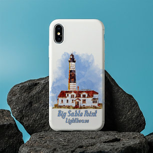 Coque Pour iPhone 16 Phare de Big Sable Point, aquarelle - Michigan