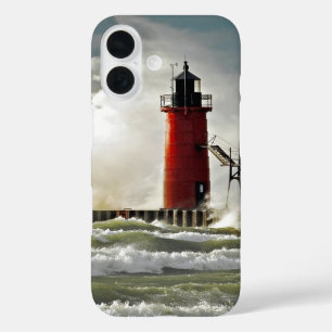 Coque Pour iPhone 16 phare rouge à vague géante