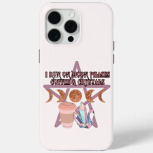 Coque iPhone 15 Pro Max Phases de lune, café et cristaux